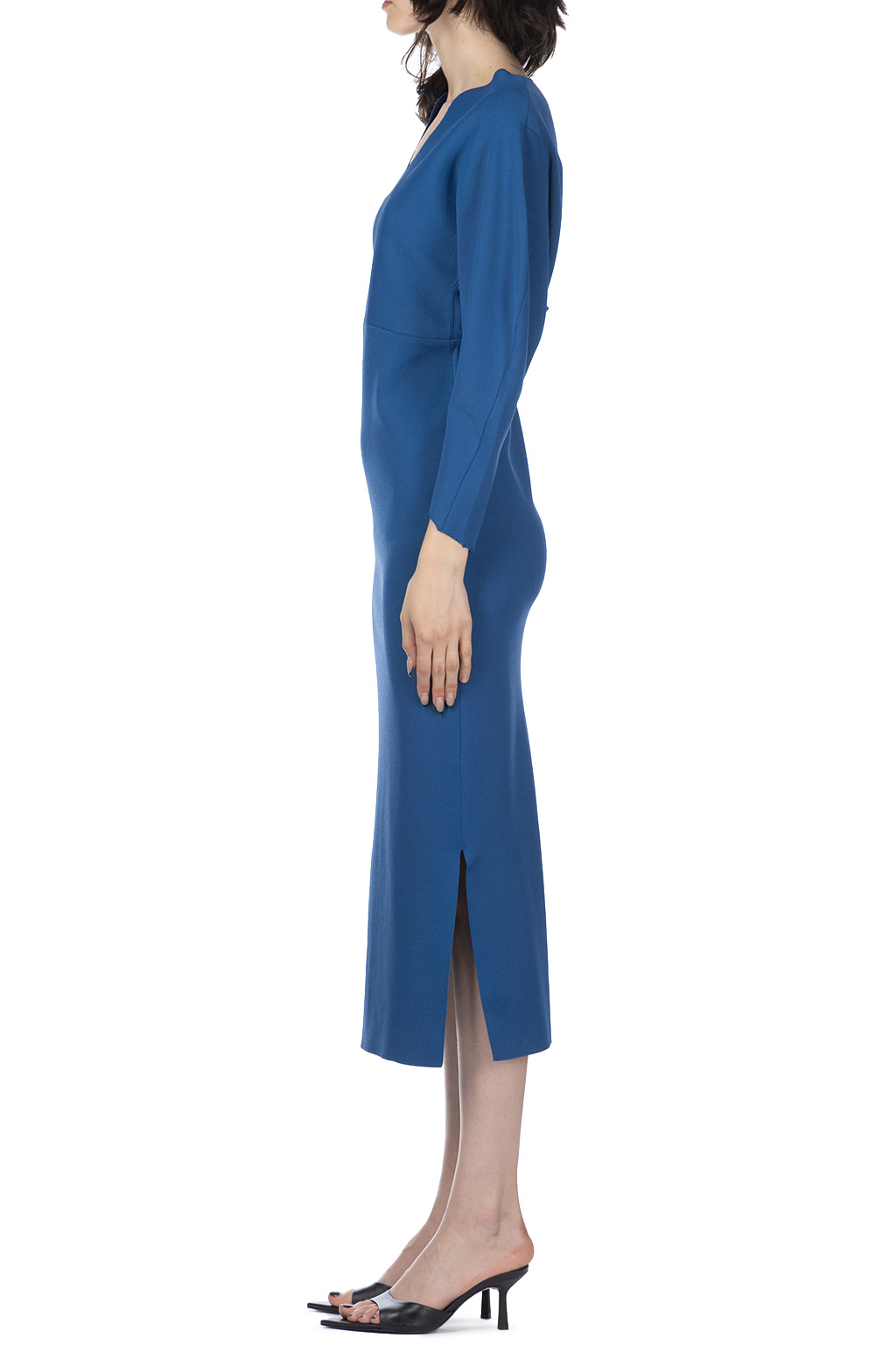 Mame Kurogouchi | Milano Ribbed Deep V-Neck Dress - Blue | Women | Blue  Button Shop